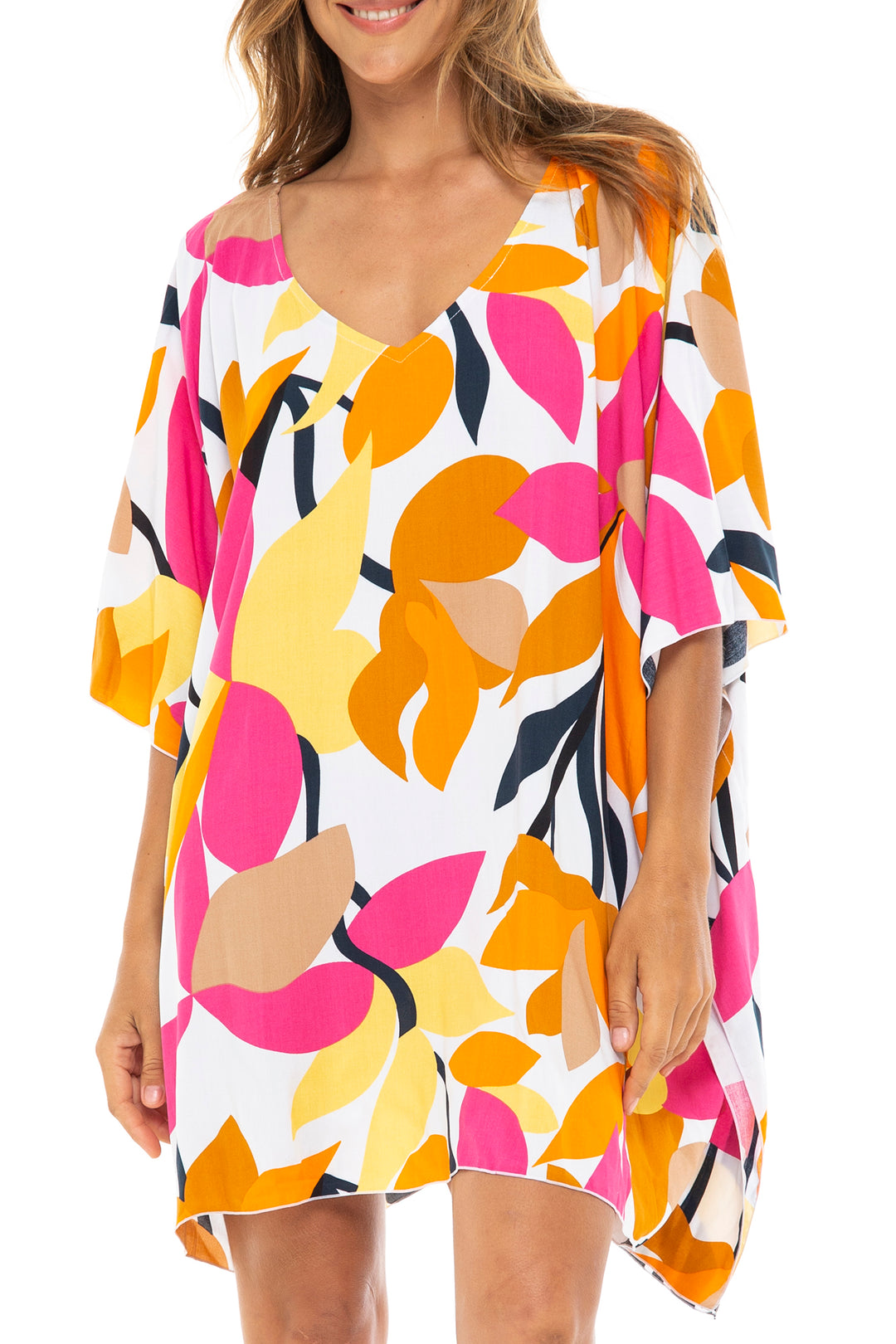Short Print Poncho Cover Up