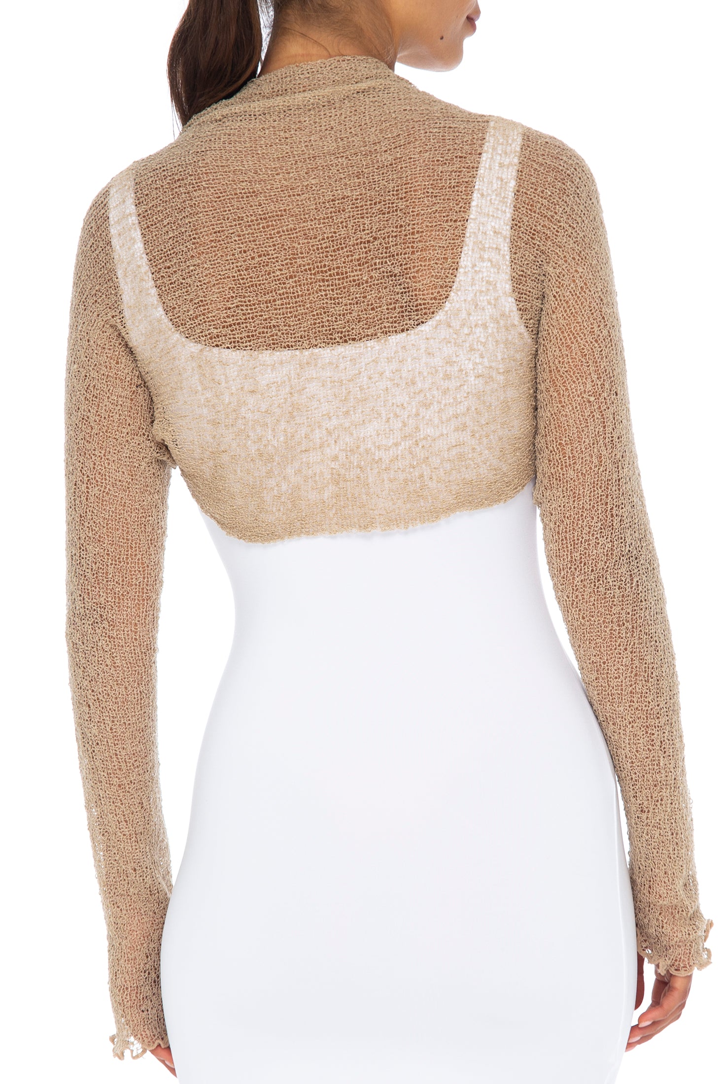 Dames Lange Mouwen Open Voorzijde Gebreid Crop Vest - Trendy Drop Shoulder Bolero Shrug Trui