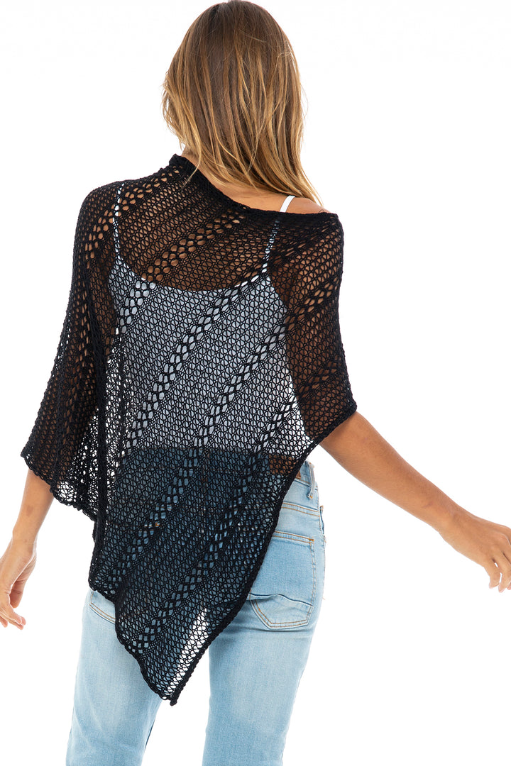 100% Cotton Knit Poncho Sweater