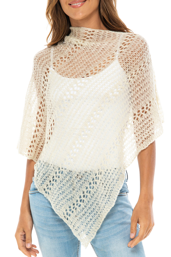 Lightweight Sheer Knit Pullover Poncho Sweater