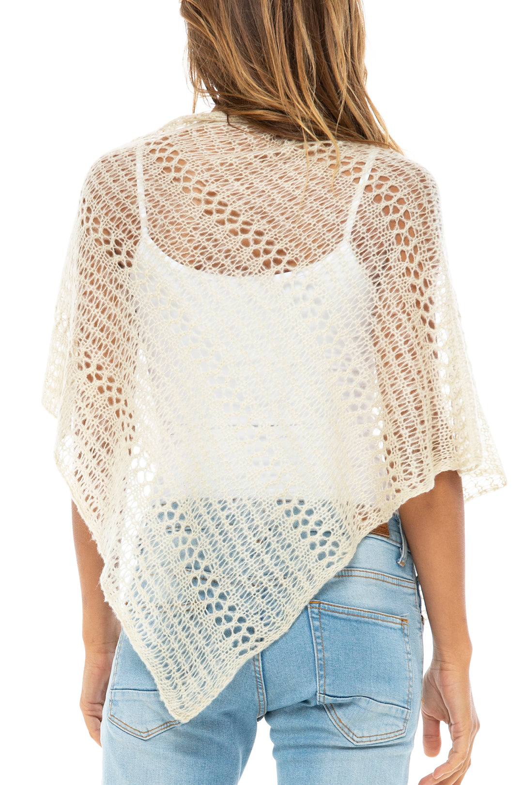 Lightweight Sheer Knit Pullover Poncho Sweater
