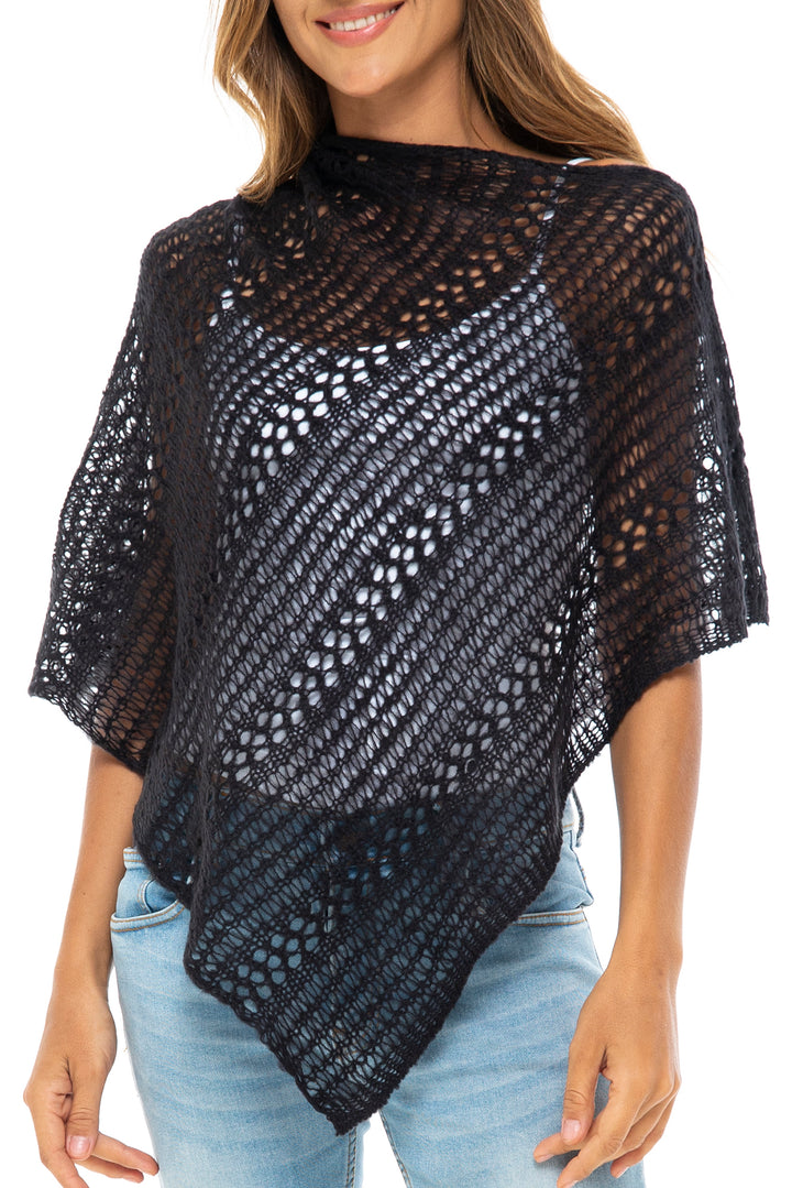Lightweight Sheer Knit Pullover Poncho Sweater