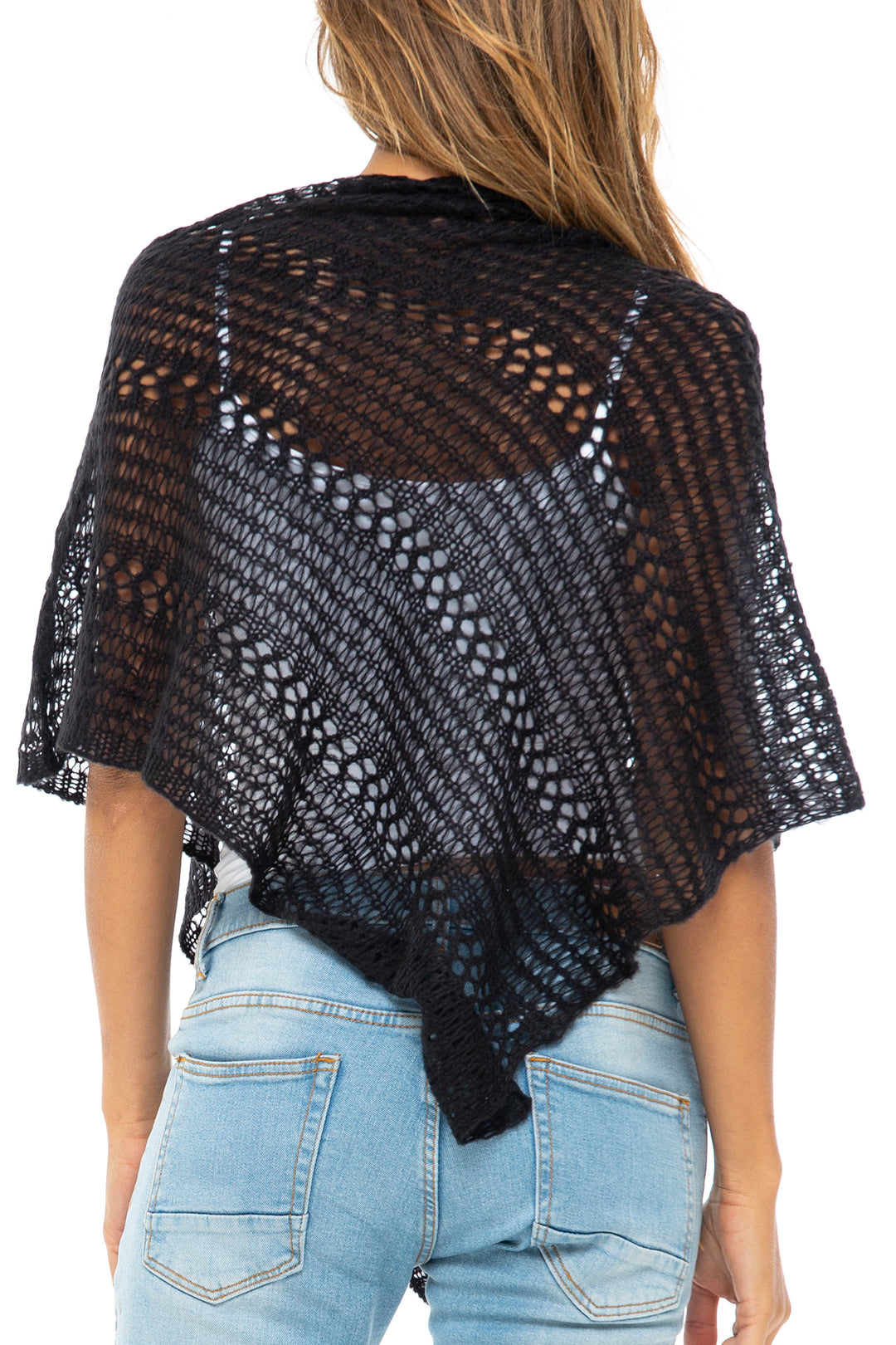 Lightweight Sheer Knit Pullover Poncho Sweater