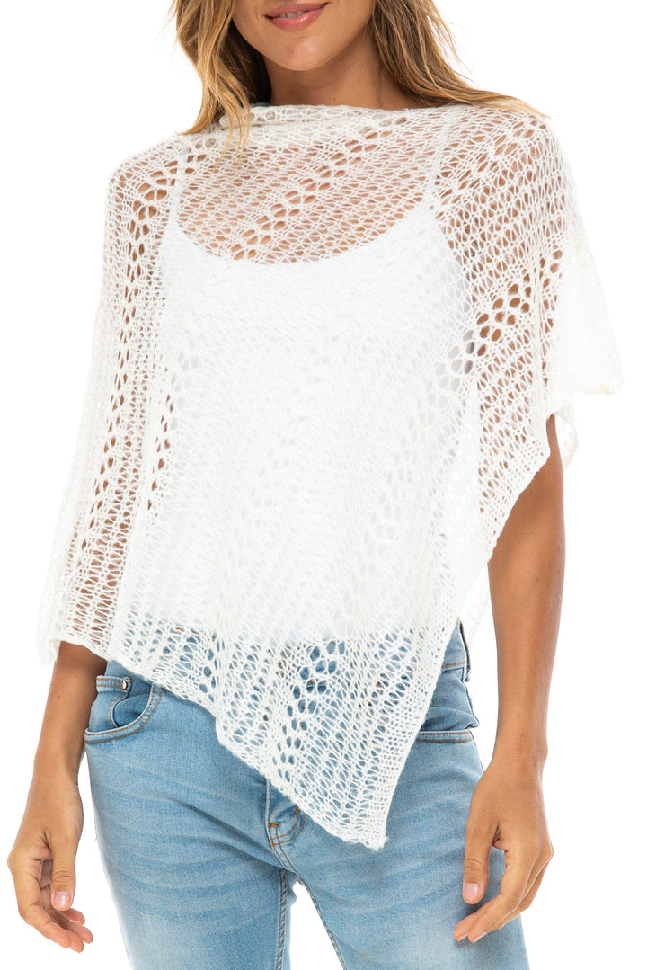 Lightweight Sheer Knit Pullover Poncho Sweater