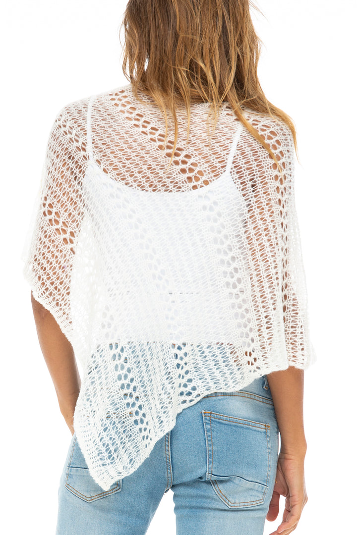 Lightweight Sheer Knit Pullover Poncho Sweater