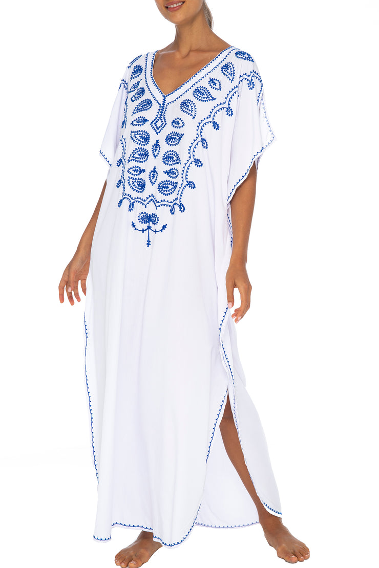 Womens Long Swimsuit Bathing Suit Cover Up Maxi Beach Dress Boho Embroidered Summer Dress Caftan