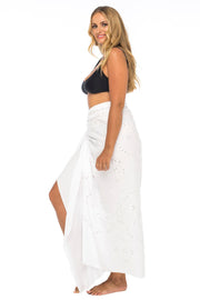 Plus Size Sarong Swimsuit Cover Up Embroidered Beach Wear Bikini Wrap Skirt with Coconut Clip