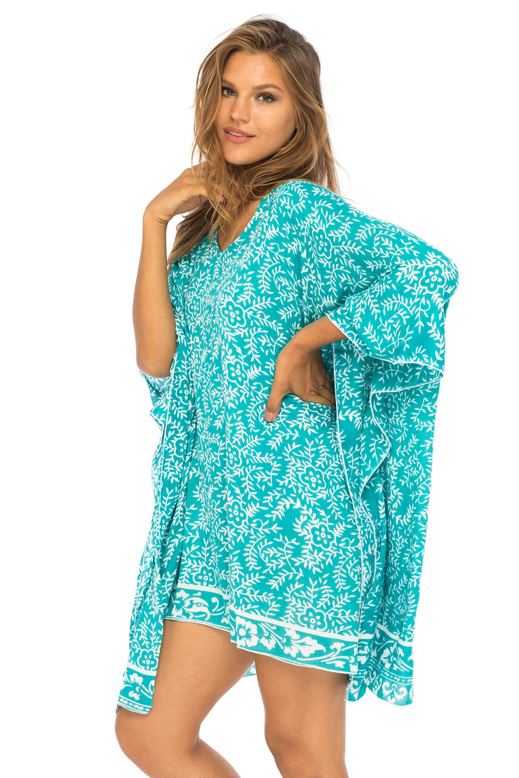 Back From Bali Womens Short Beach Swimsuit Cover Up Dress Caftan Poncho Floral