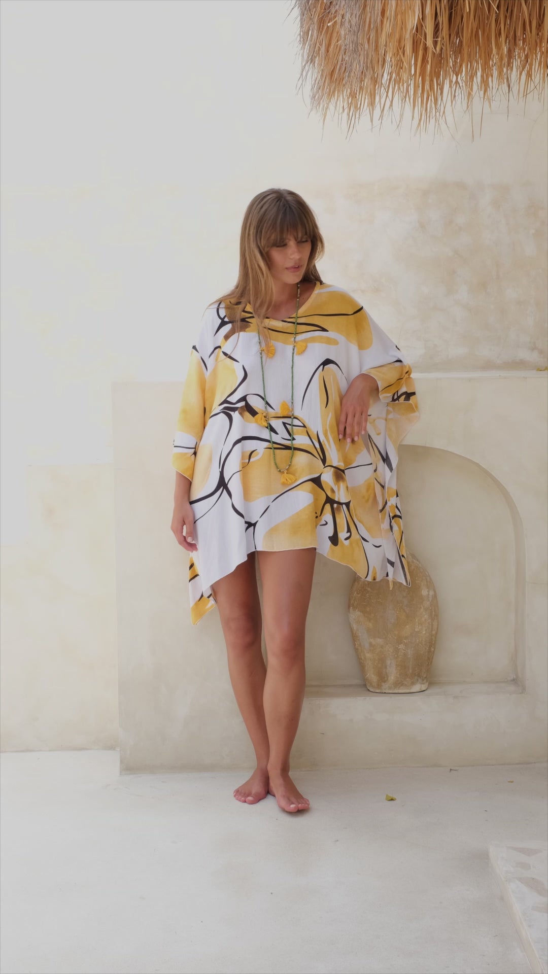 Short Print Poncho Cover Up