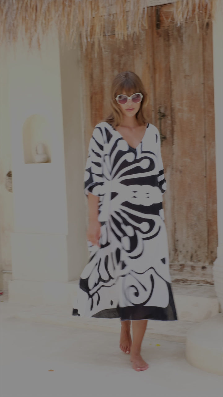 Maxi Butterfly Print Kaftan Tunic Cover Up Dress