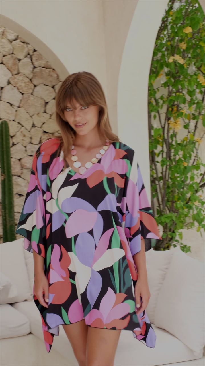 Short Print Poncho Cover Up