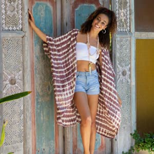 Tie Dye Beach Kimono Cardigan Bathing Suit Swimsuit Cover Up Open Front Duster Boho Loose Top Rayon