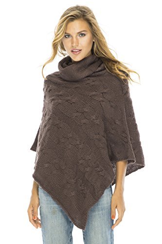 Womens Cable Knit Poncho Turtle Neck Sweater Cape Soft Casual