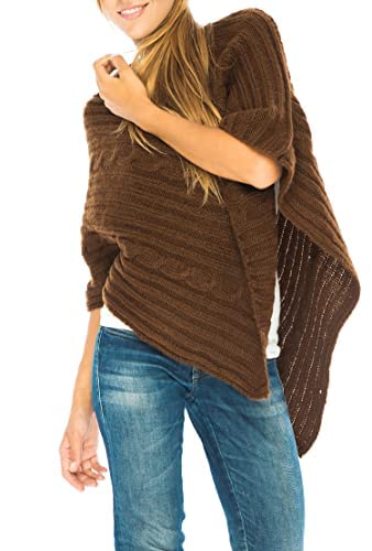 Womens Cable Knit Poncho Sweater Cape Boho Soft Casual