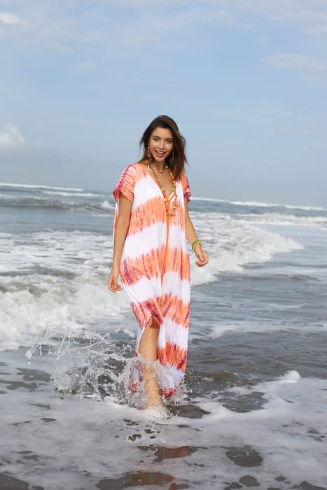 Womens Long Swimsuit Bathing Suit Cover Up Maxi Beach Dress Boho Striped Summer Dress Caftan