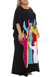 Back From Bali Womens Plus Size Long Maxi Caftan Flowy Boho Loose Tunic Poncho Dress Rayon