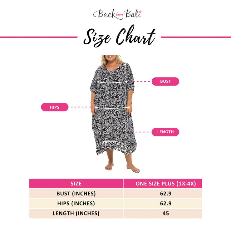 Back From Bali Womens Plus Size Beach Cover Up Long Maxi Caftan Flowy Floral Boho Loose Tunic Dress Rayon
