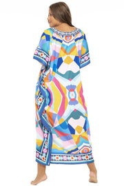 Womens Plus Size Print Kaftan Long Casual Boho Maxi Dress Beach Caftan Swimsuit Cover Up