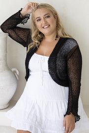 Womens Plus Size Sheer Shrug Cardigan Cropped Bolero Lightweight Knit with Ties Arm Cover 2X 3X 4X