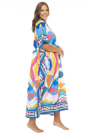 Womens Plus Size Print Kaftan Long Casual Boho Maxi Dress Beach Caftan Swimsuit Cover Up