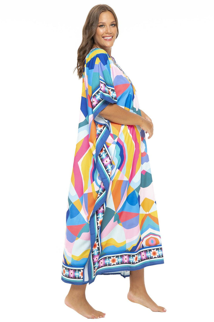 Womens Plus Size Print Kaftan Long Casual Boho Maxi Dress Beach Caftan Swimsuit Cover Up