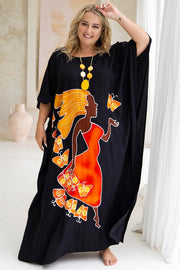 Back From Bali Womens Plus Size Long Maxi Caftan Flowy Boho Loose Tunic Poncho Dress Rayon