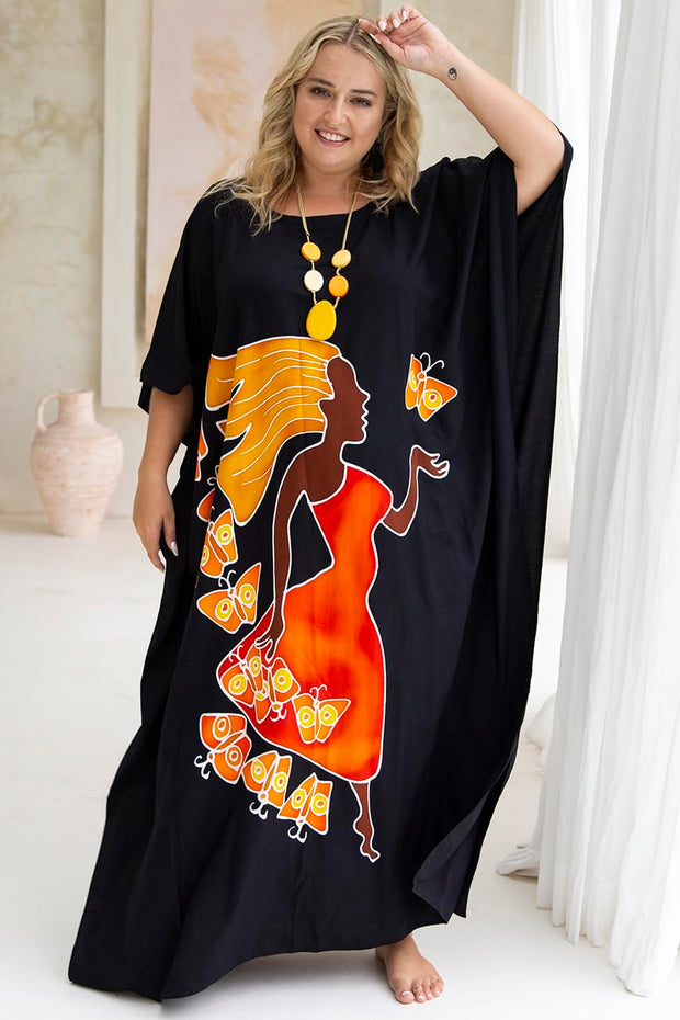 Back From Bali Womens Plus Size Long Maxi Caftan Flowy Boho Loose Tunic Poncho Dress Rayon