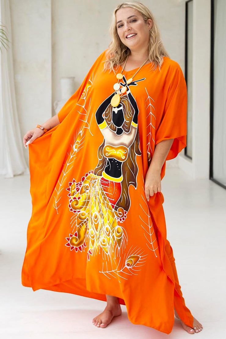 Back From Bali Womens Plus Size Long Maxi Caftan Flowy Boho Loose Tunic Poncho Dress Rayon