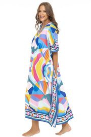 Womens Plus Size Print Kaftan Long Casual Boho Maxi Dress Beach Caftan Swimsuit Cover Up