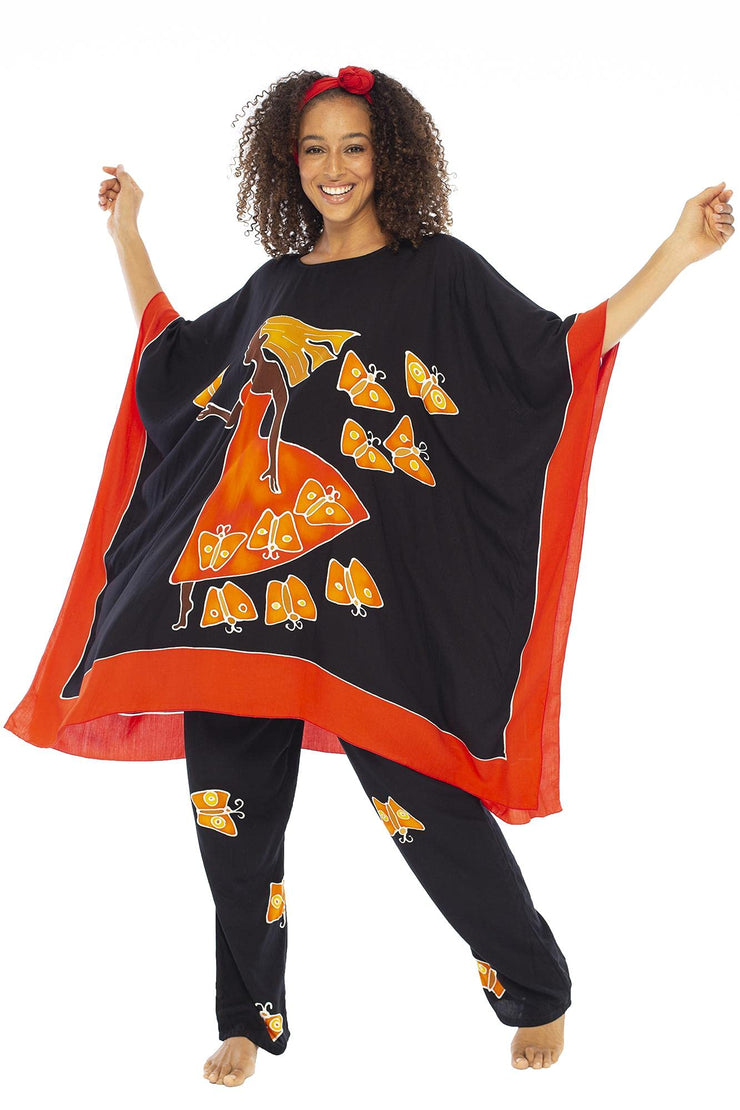 Back from Bali Womens Loungewear Set Loose Boho Poncho Tunic and Pants 2 Piece