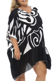 Back From Bali Womens Plus Size Short Beach Swimsuit Cover Up Loose Flowy Boho Caftan Rayon