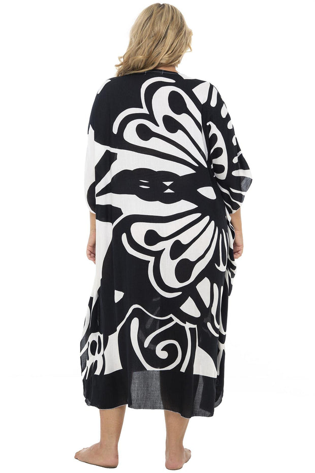 Back From Bali Womens Plus Size Swimsuit Cover Up Long Maxi Beach Caftan Flowy Boho Loose Tunic Dress Rayon