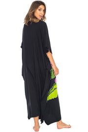 Womens Long Maxi Beach Cover Up Caftan, Frangipani Floral Dress, Summer Beach Poncho