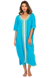Back From Bali Womens Beach Cover Up Maxi Embroidered Dress, Long Beach Caftan Poncho for Swimsuit