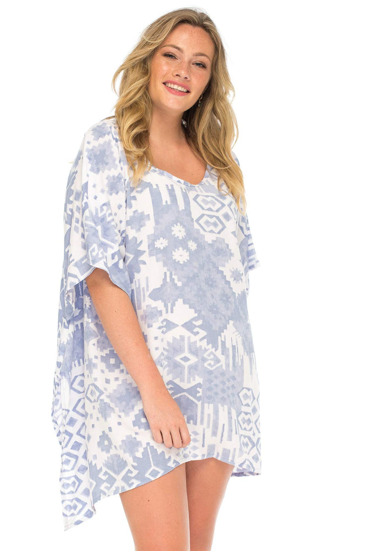 Womens Boho Print Plus Size Beach Dress Loose Fit Tunic Top Asymmetrical Hem Bohemian Swimsuit Cover Up