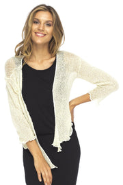 Metallic Shrug Lite Womens Sheer Cardigan Jacket Cream Gold