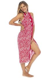 Womens Sarong Wrap Swimsuit Beach Cover Up Boho Circle Print Bikini Pareo with Coconut Clip Rayon