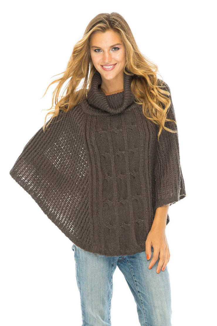 Womens Warm Poncho Cable Knit Sweater Shawl Turtle Neck Soft