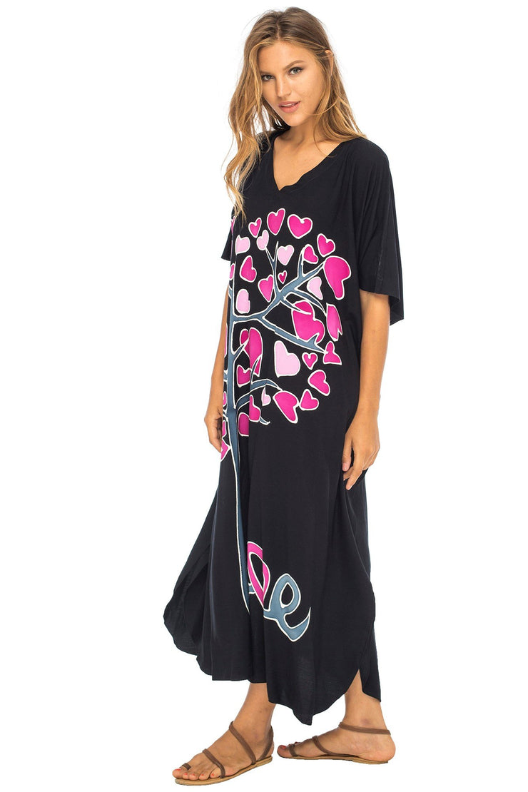 Womens Beach Cover Up Maxi, Kaftan Love Tree Beach Dress Swimsuit Cover Up