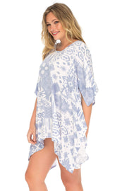 Womens Boho Print Plus Size Beach Dress Loose Fit Tunic Top Asymmetrical Hem Bohemian Swimsuit Cover Up