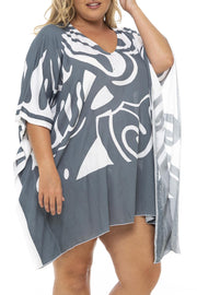 Back From Bali Womens Plus Size Short Beach Swimsuit Cover Up Loose Flowy Boho Caftan Rayon
