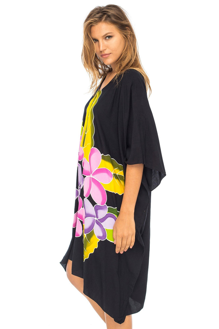 Womens Swimwear Cover Up, Frangipani Floral Beach Dress, Tunic Sundress Poncho