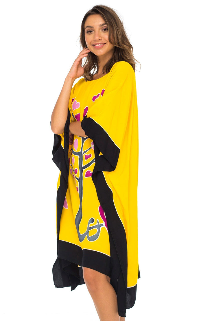 Womens Swimwear Cover Up, Swimsuit Beach Dress Kaftan Poncho in Love Tree Design