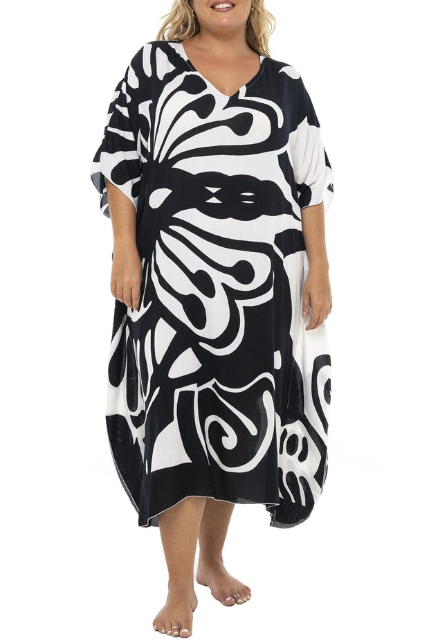Back From Bali Womens Plus Size Swimsuit Cover Up Long Maxi Beach Caftan Flowy Boho Loose Tunic Dress Rayon