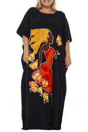 Back From Bali Womens Plus Size Long Maxi Caftan Flowy Boho Loose Tunic Poncho Dress Rayon
