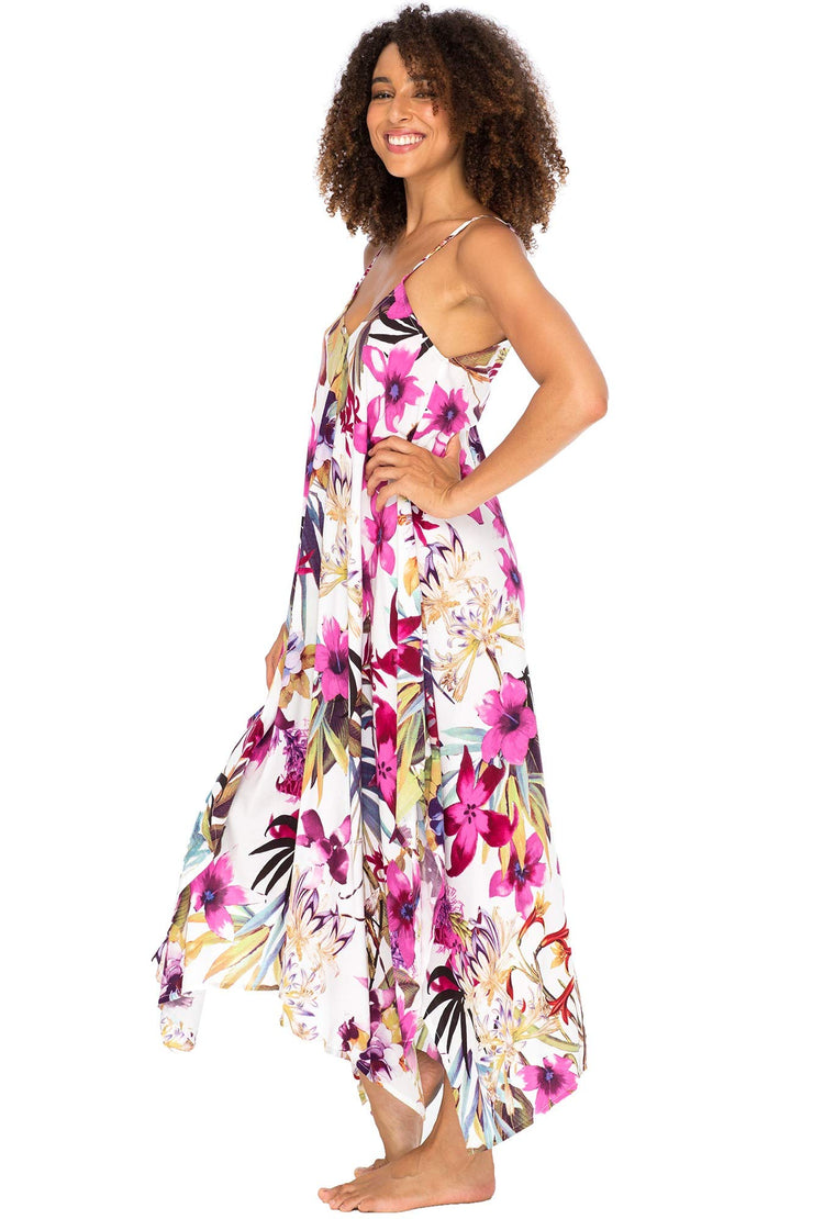 Womens Sleeveless Floral Summer Maxi Dress, Spaghetti Straps Long Casual Boho Sexy Beach Cover Up