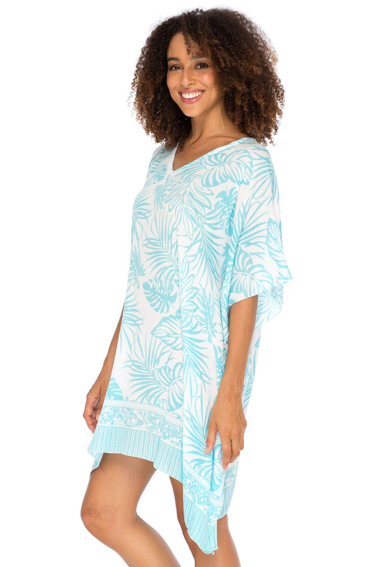 Womens Boho Swimsuit Cover Up Beach Dress Tunic Top Bohemian Leaf Print Short Kaftan