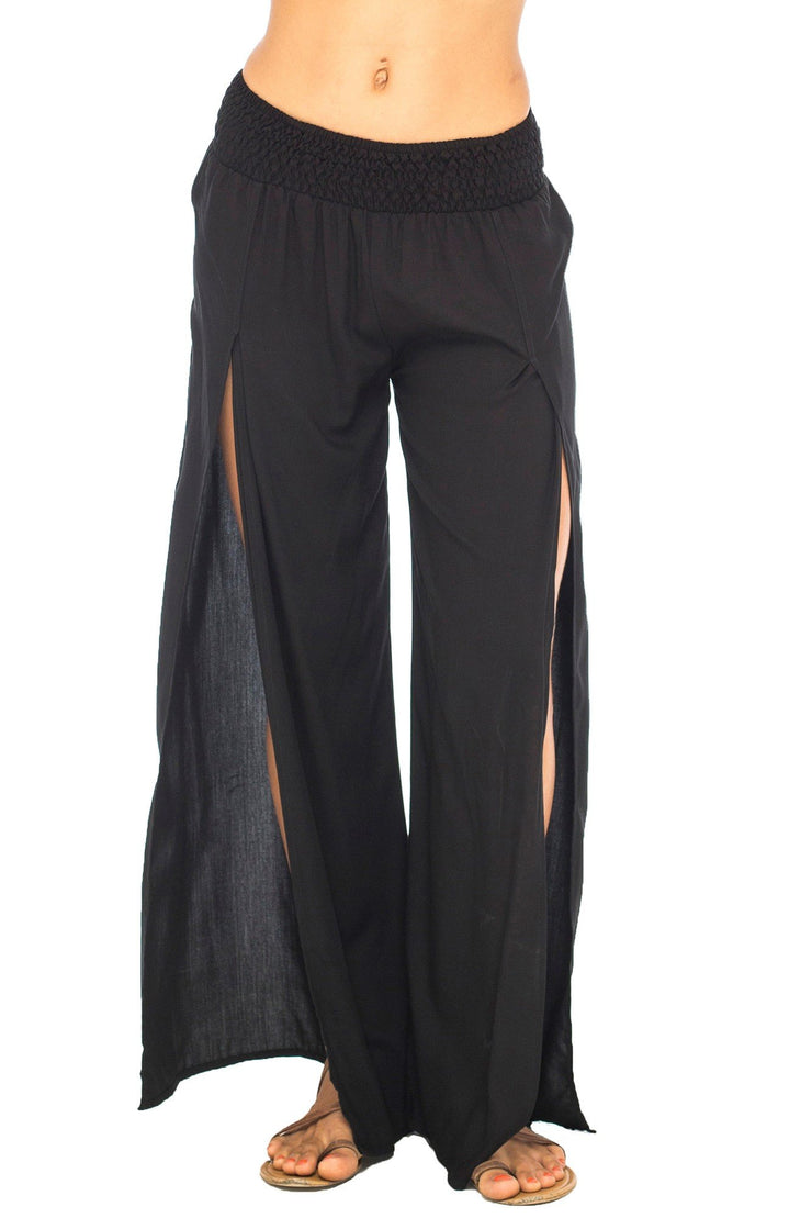 Womens Palazzo Pants Wide Leg Loose Beach Pants with Slit Boho Swimsuit Cover Up