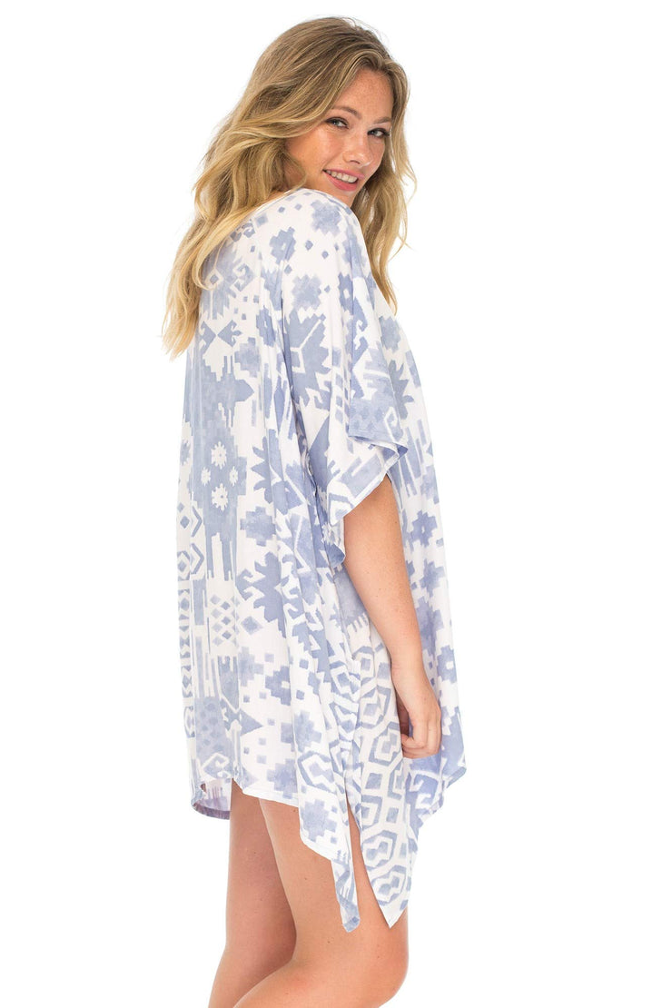 Womens Boho Print Plus Size Beach Dress Loose Fit Tunic Top Asymmetrical Hem Bohemian Swimsuit Cover Up