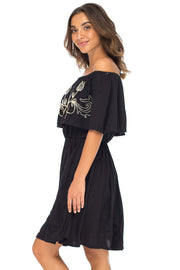 Womens Off Shoulder Boho Embroidered Dress Short Ruffle Beach Sundress